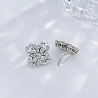 3.63 ctw Four-Leaf Clover Mixed-Cut Lab-Grown Diamond Earrings in 18K White Gold