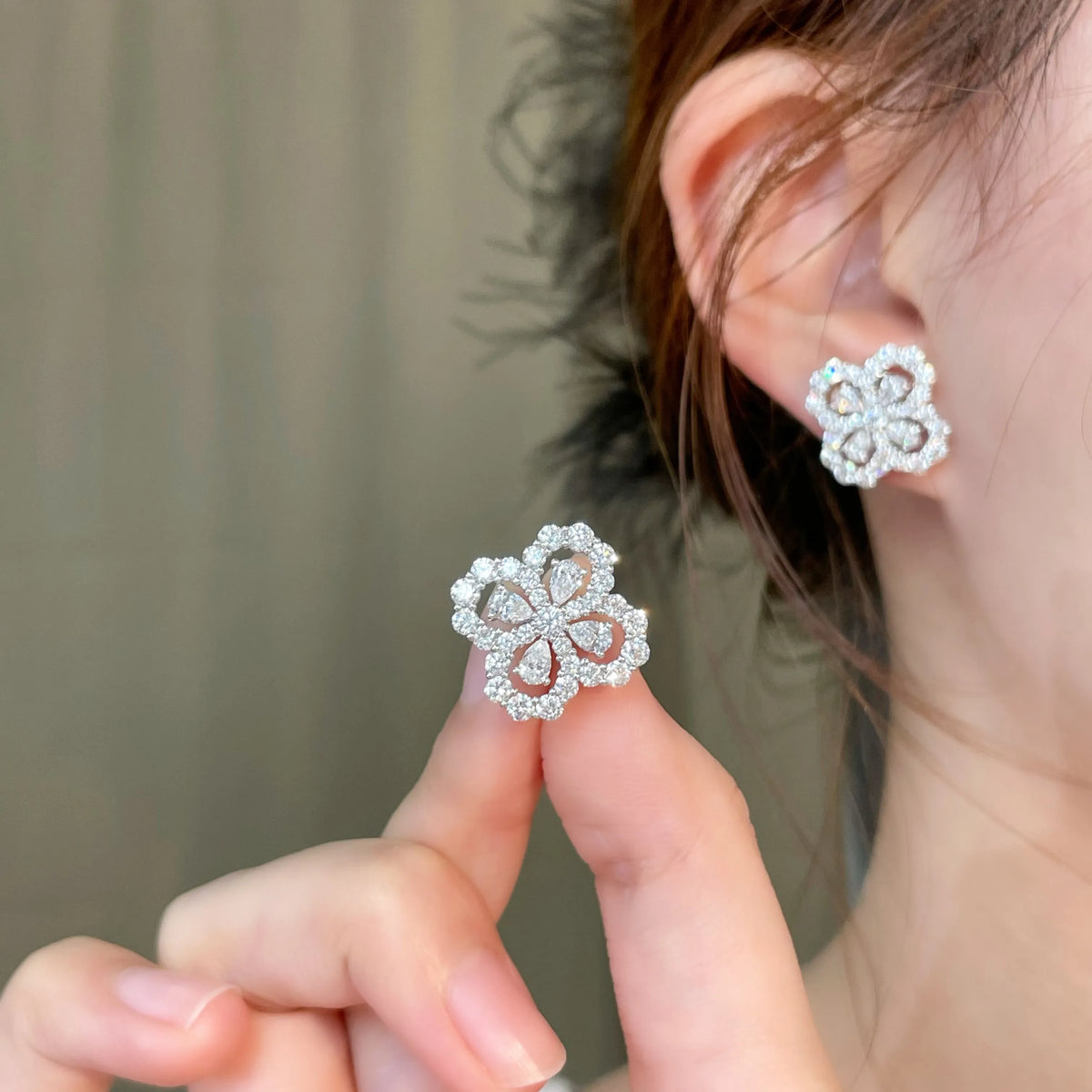 3.63 ctw Four-Leaf Clover Mixed-Cut Lab-Grown Diamond Earrings in 18K White Gold