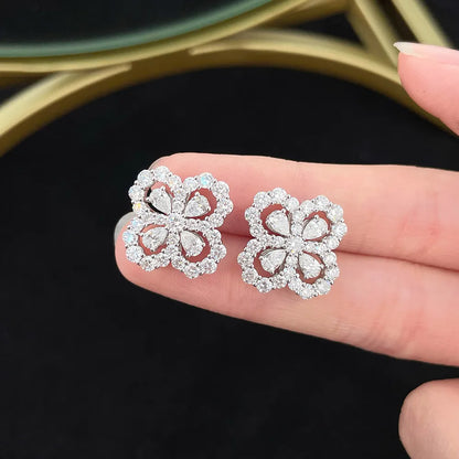 3.63 ctw Four-Leaf Clover Mixed-Cut Lab-Grown Diamond Earrings in 18K White Gold
