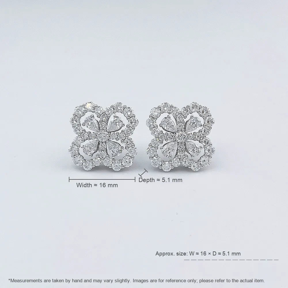 3.63 ctw Four-Leaf Clover Mixed-Cut Lab-Grown Diamond Earrings in 18K White Gold