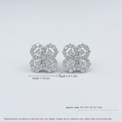 3.63 ctw Four-Leaf Clover Mixed-Cut Lab-Grown Diamond Earrings in 18K White Gold