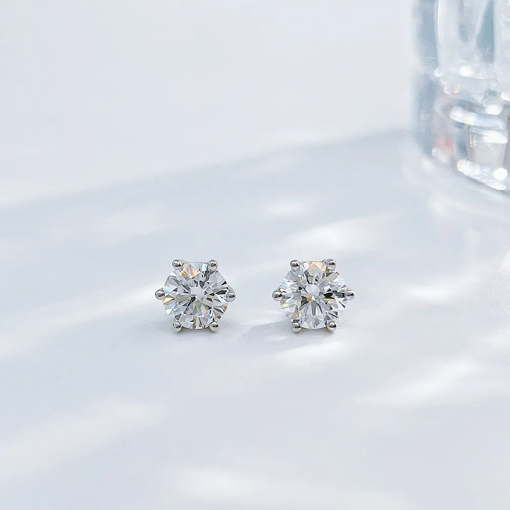 1.09 ctw Minimalist Six-Prong Round-Cut Lab-Grown Diamond Earrings in 18K White Gold