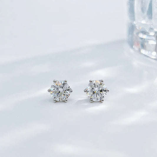 1.09 ctw Minimalist Six-Prong Round-Cut Lab-Grown Diamond Earrings in 18K White Gold