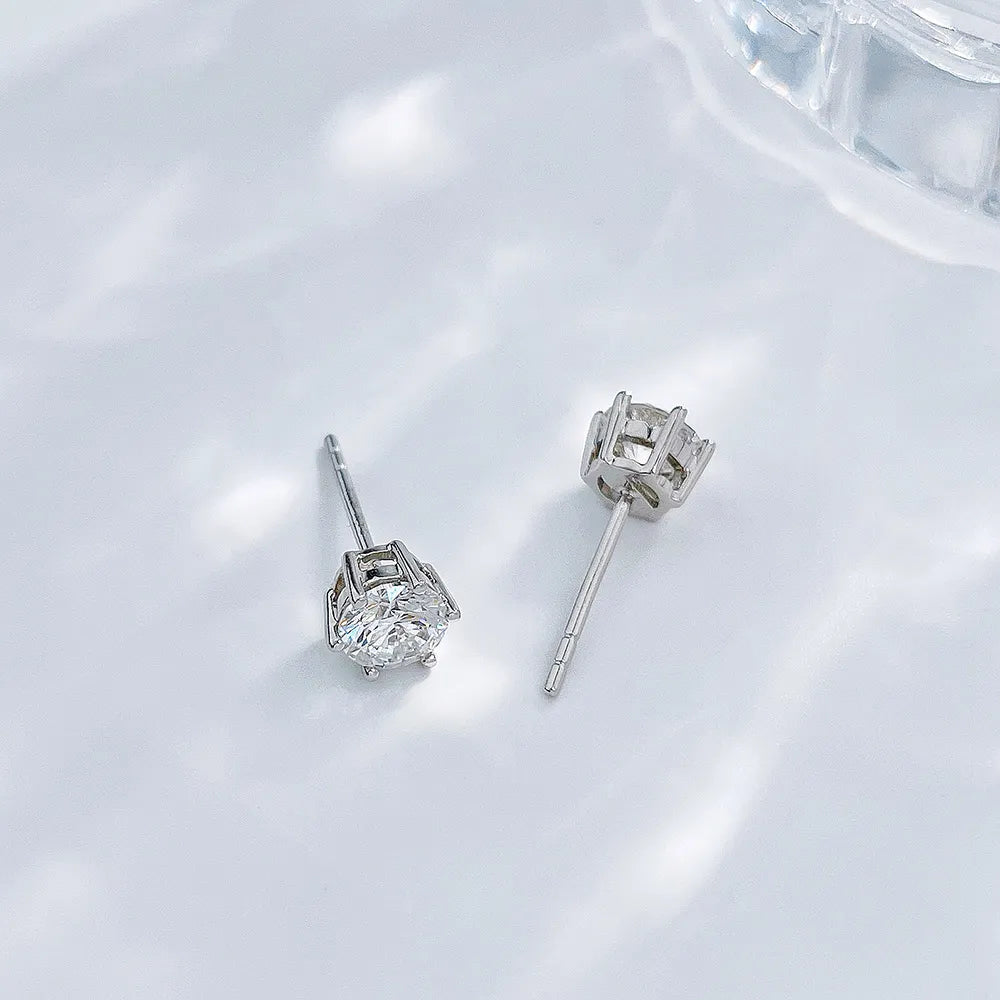 1.09 ctw Minimalist Six-Prong Round-Cut Lab-Grown Diamond Earrings in 18K White Gold