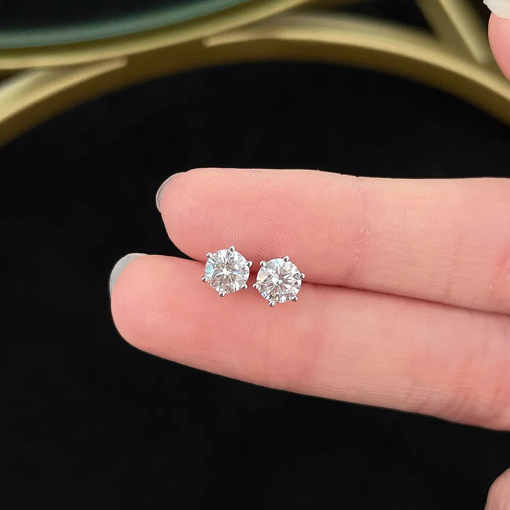 1.09 ctw Minimalist Six-Prong Round-Cut Lab-Grown Diamond Earrings in 18K White Gold