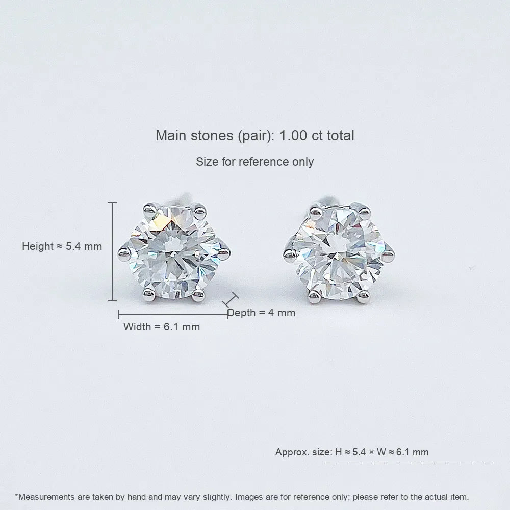 1.09 ctw Minimalist Six-Prong Round-Cut Lab-Grown Diamond Earrings in 18K White Gold