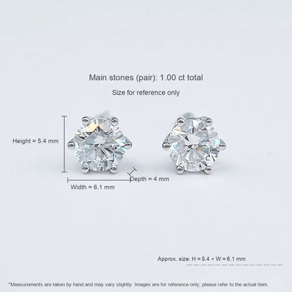 1.09 ctw Minimalist Six-Prong Round-Cut Lab-Grown Diamond Earrings in 18K White Gold