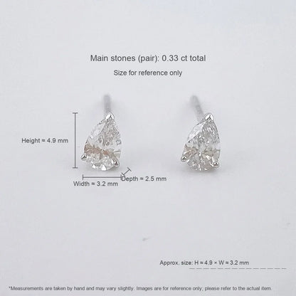 0.31 ctw Minimalist Three-Prong Pear-Cut Lab-Grown Diamond Drop Earrings in 18K White Gold