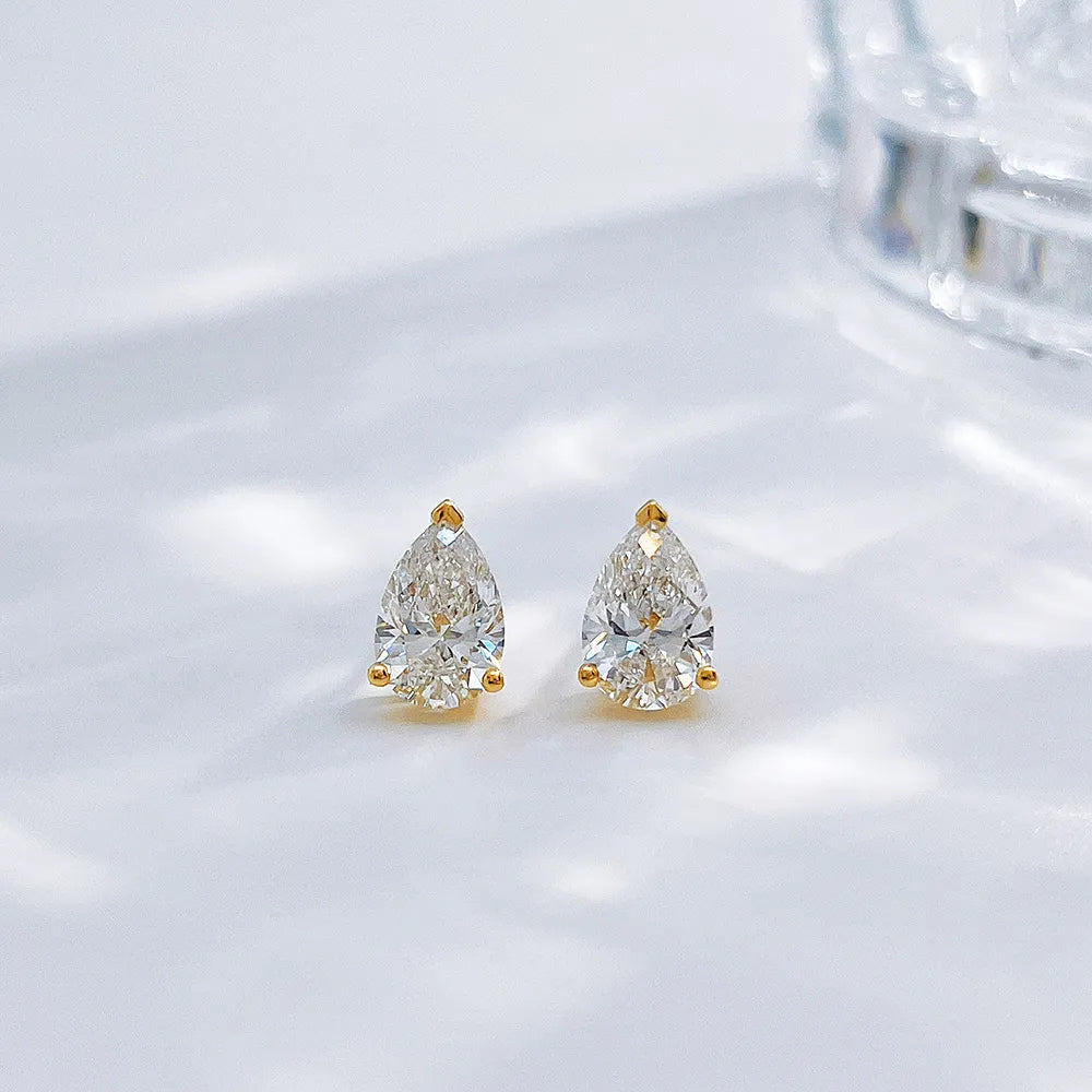 1.02 ctw Minimalist Three-Prong Pear-Cut Lab-Grown Diamond Drop Earrings in 18K Yellow Gold