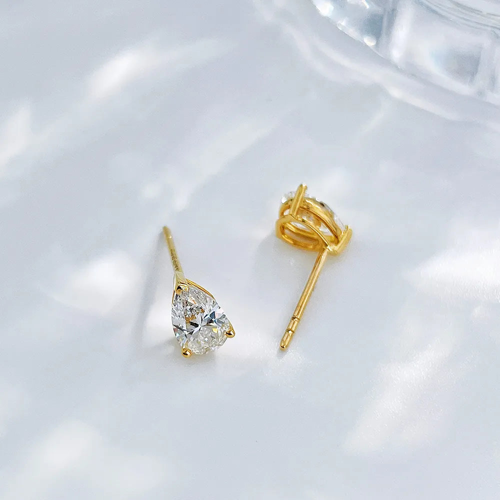 1.02 ctw Minimalist Three-Prong Pear-Cut Lab-Grown Diamond Drop Earrings in 18K Yellow Gold