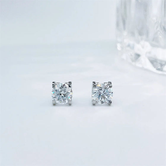 1.05 ctw Minimalist Cathedral Princess-Cut Lab-Grown Diamond Stud Earrings in 18K White Gold