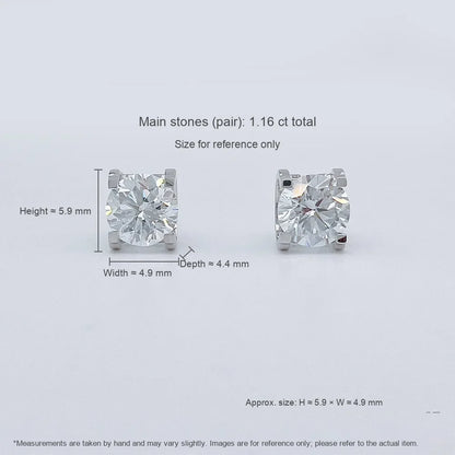 1.05 ctw Minimalist Cathedral Princess-Cut Lab-Grown Diamond Stud Earrings in 18K White Gold