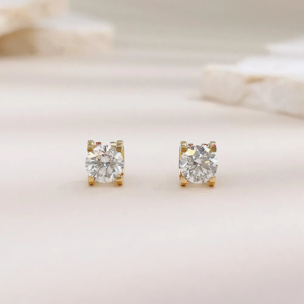 1.04 ctw Classic Round-Cut Lab-Grown Diamond Earrings in 18K Yellow Gold