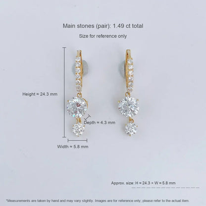1.42 ctw Celestial Three-Prong Round-Cut Lab-Grown Diamond Earrings in 18K Yellow Gold