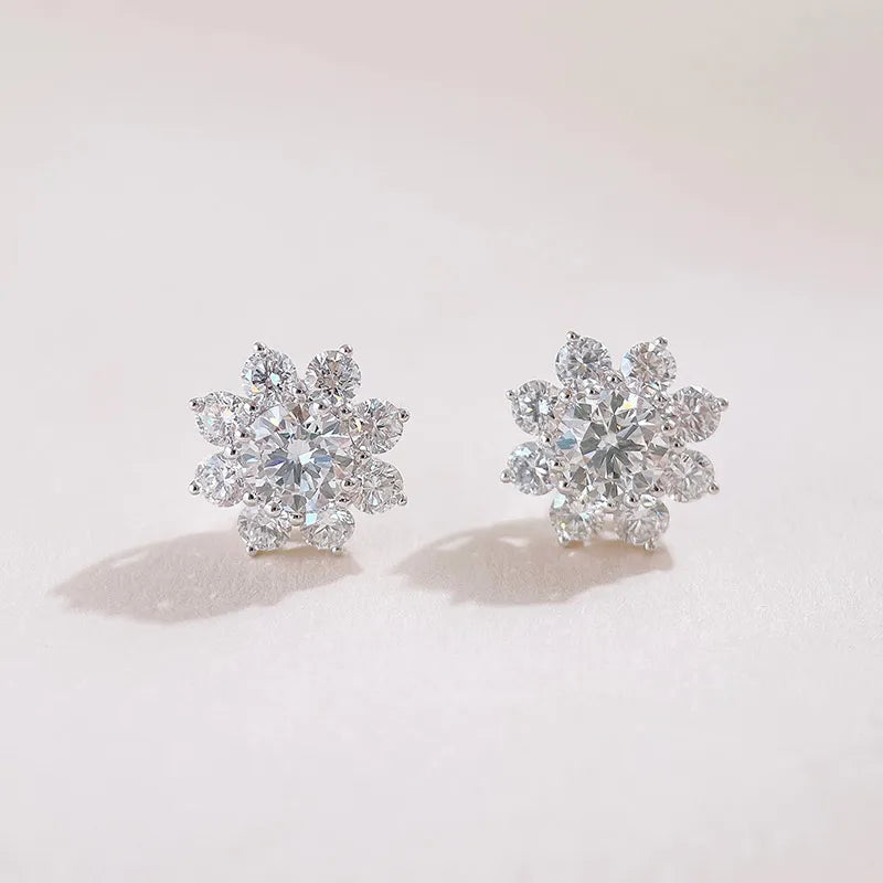 0.63 ctw Floral Round-Cut Lab-Grown Diamond Stud Earrings in 18K White Gold