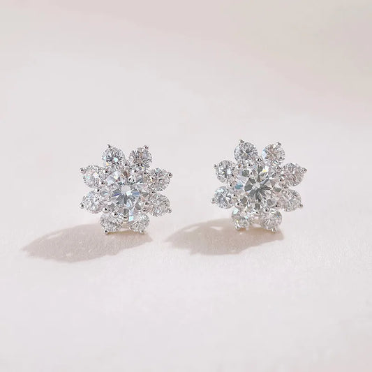 0.63 ctw Floral Round-Cut Lab-Grown Diamond Stud Earrings in 18K White Gold