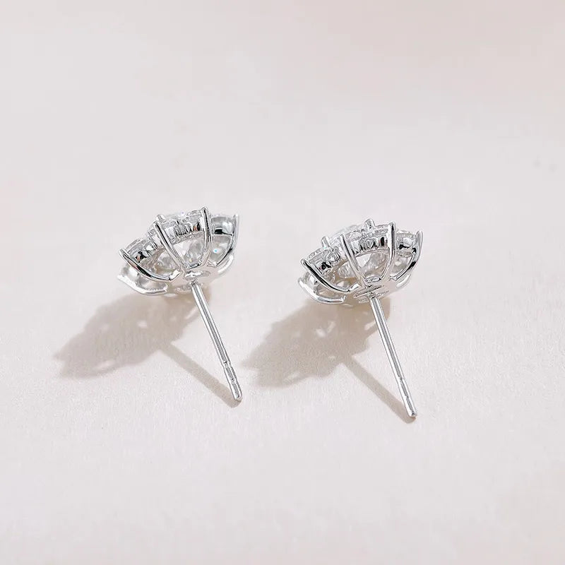 0.63 ctw Floral Round-Cut Lab-Grown Diamond Stud Earrings in 18K White Gold