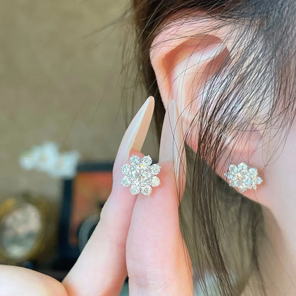 0.63 ctw Floral Round-Cut Lab-Grown Diamond Stud Earrings in 18K White Gold