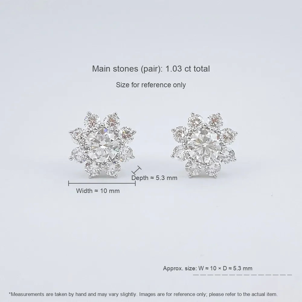 0.63 ctw Floral Round-Cut Lab-Grown Diamond Stud Earrings in 18K White Gold