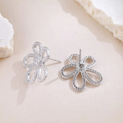 0.7 ctw Floral Pavé Round-Cut Lab-Grown Diamond Earrings in 18K White Gold