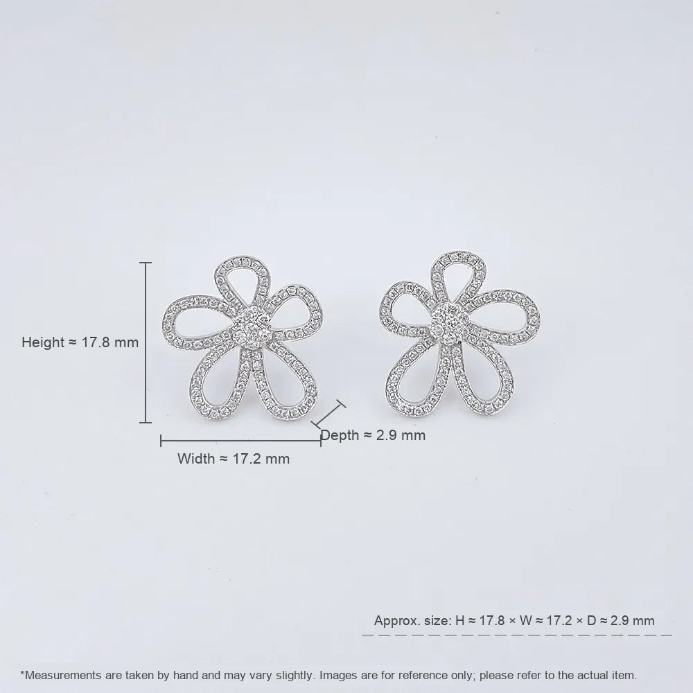0.7 ctw Floral Pavé Round-Cut Lab-Grown Diamond Earrings in 18K White Gold
