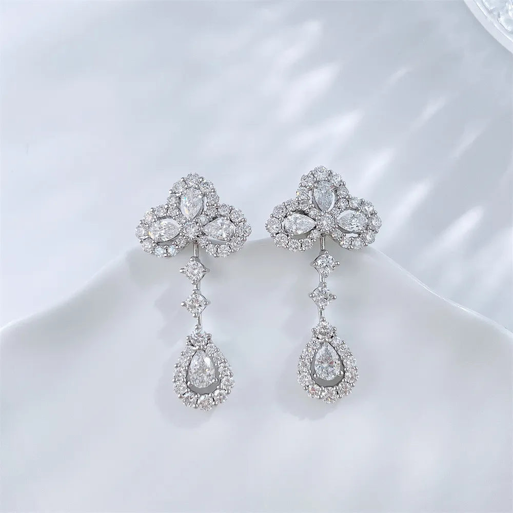 0.55 ctw Four-Leaf Clover Mixed-Cut Lab-Grown Diamond Drop Earrings in 18K White Gold