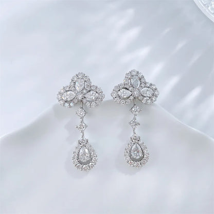 0.55 ctw Four-Leaf Clover Mixed-Cut Lab-Grown Diamond Drop Earrings in 18K White Gold