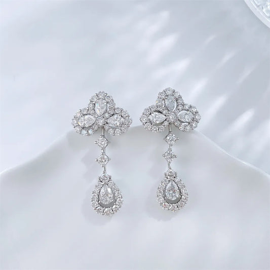 0.55 ctw Four-Leaf Clover Mixed-Cut Lab-Grown Diamond Drop Earrings in 18K White Gold