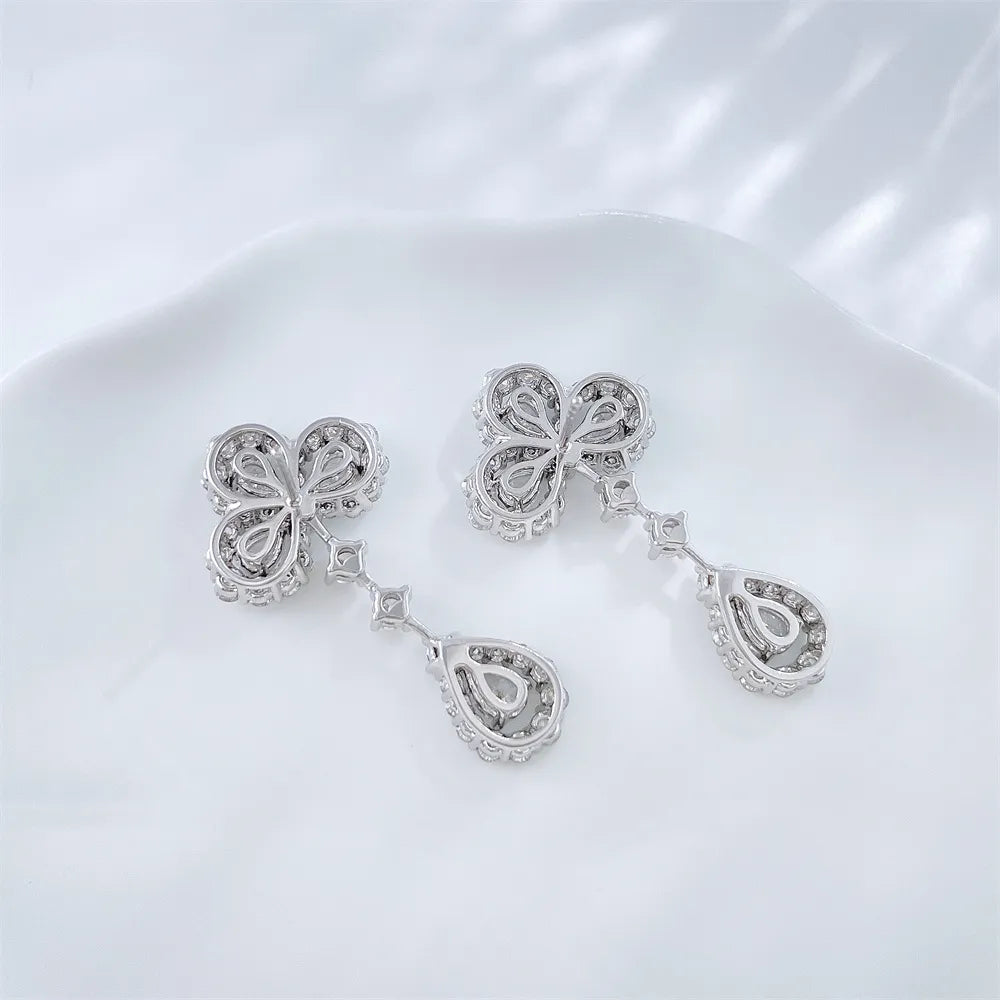 0.55 ctw Four-Leaf Clover Mixed-Cut Lab-Grown Diamond Drop Earrings in 18K White Gold