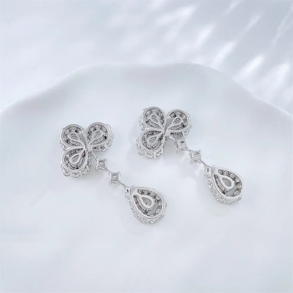 0.55 ctw Four-Leaf Clover Mixed-Cut Lab-Grown Diamond Drop Earrings in 18K White Gold