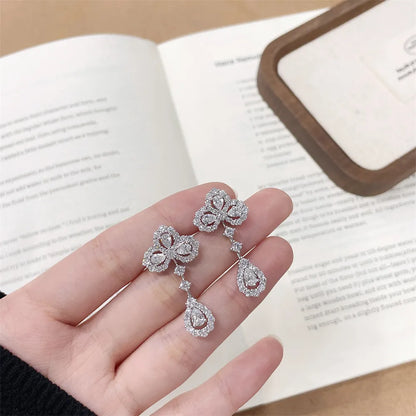 0.55 ctw Four-Leaf Clover Mixed-Cut Lab-Grown Diamond Drop Earrings in 18K White Gold