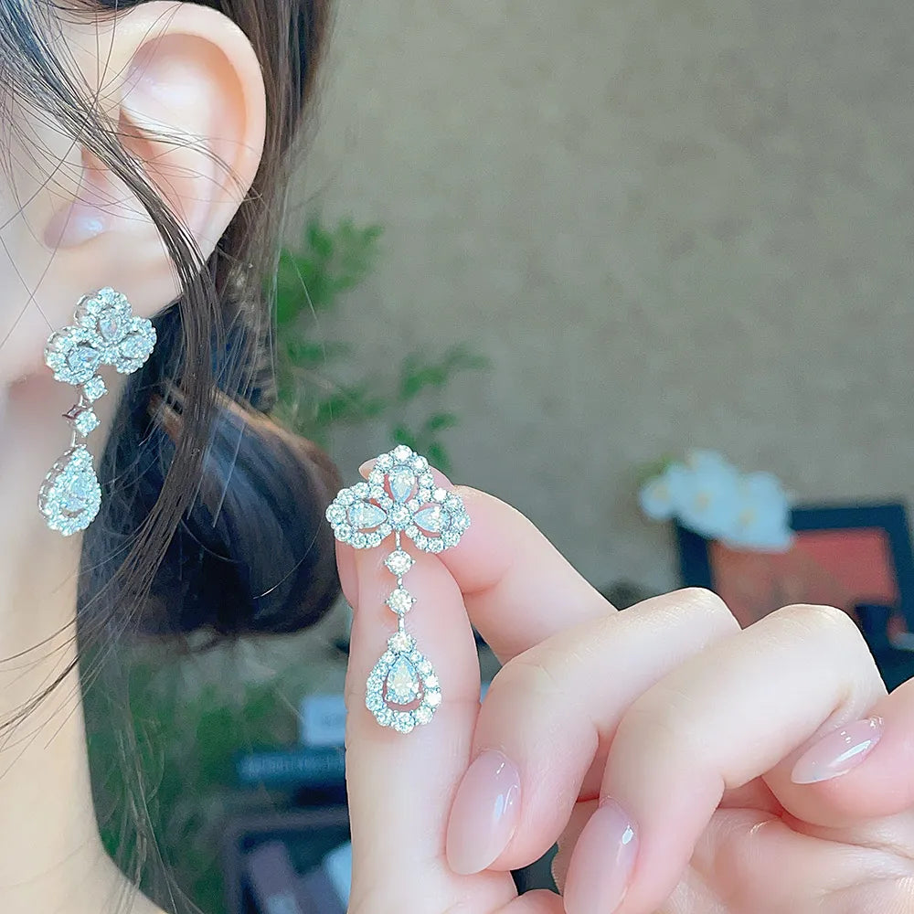 0.55 ctw Four-Leaf Clover Mixed-Cut Lab-Grown Diamond Drop Earrings in 18K White Gold