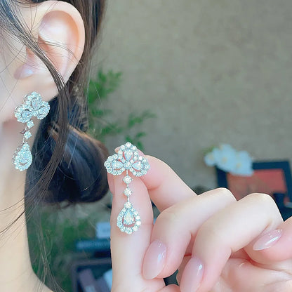 0.55 ctw Four-Leaf Clover Mixed-Cut Lab-Grown Diamond Drop Earrings in 18K White Gold