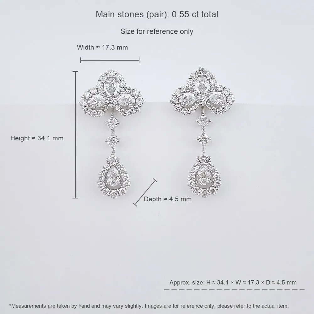 0.55 ctw Four-Leaf Clover Mixed-Cut Lab-Grown Diamond Drop Earrings in 18K White Gold