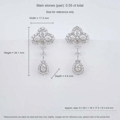 0.55 ctw Four-Leaf Clover Mixed-Cut Lab-Grown Diamond Drop Earrings in 18K White Gold