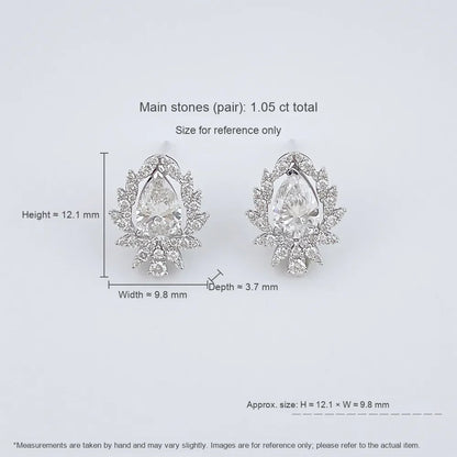 1.05 ctw Pear-Cut Lab-Grown Diamond Stud Earrings in 18K White Gold