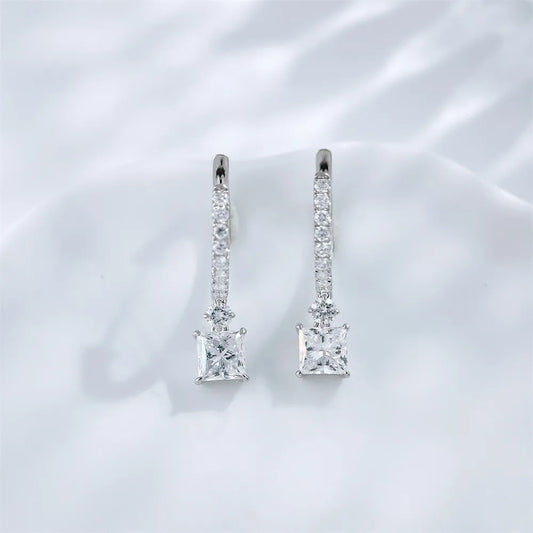 1.23 ctw Princess-Cut Lab-Grown Diamond Drop Earrings in 18K White Gold