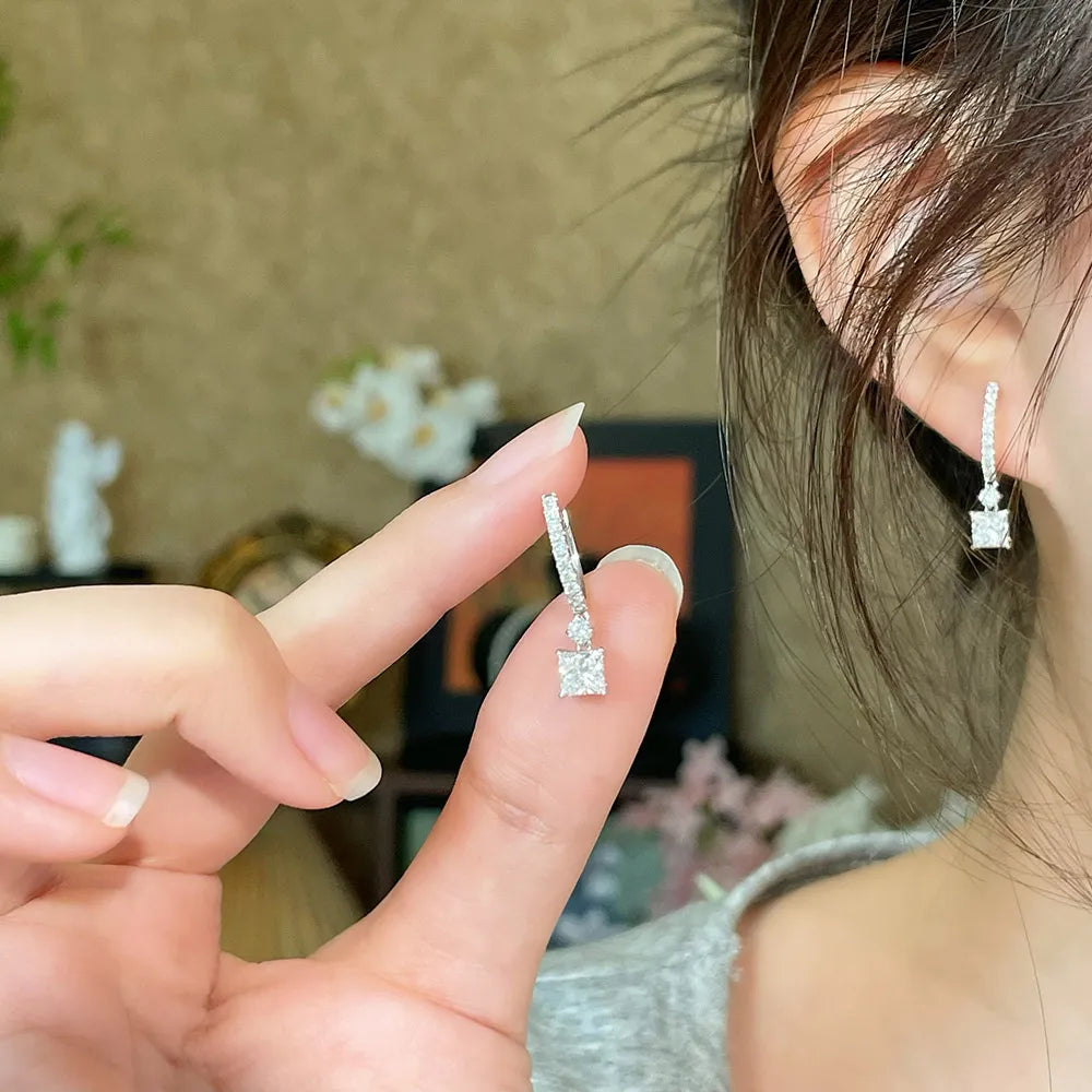 1.23 ctw Princess-Cut Lab-Grown Diamond Drop Earrings in 18K White Gold