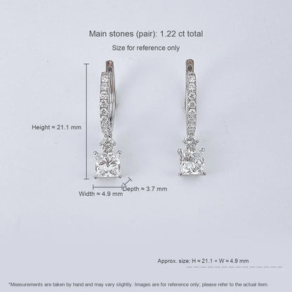 1.23 ctw Princess-Cut Lab-Grown Diamond Drop Earrings in 18K White Gold