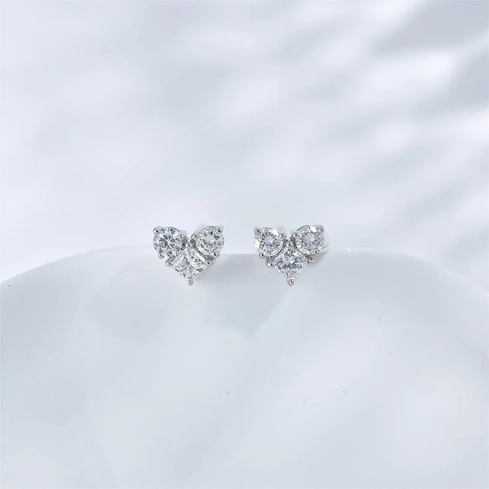 0.47 ctw Three-Stone Heart-Cut Lab-Grown Diamond Earrings in 18K White Gold
