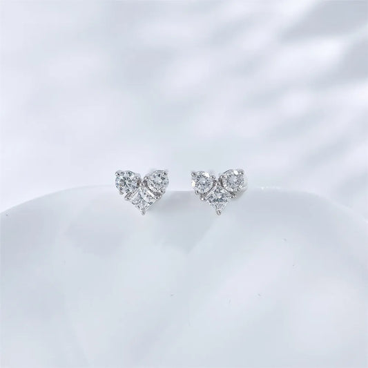 0.47 ctw Three-Stone Heart-Cut Lab-Grown Diamond Earrings in 18K White Gold