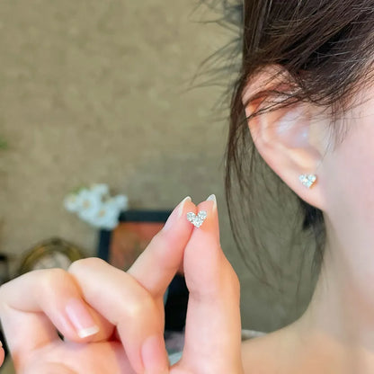 0.47 ctw Three-Stone Heart-Cut Lab-Grown Diamond Earrings in 18K White Gold