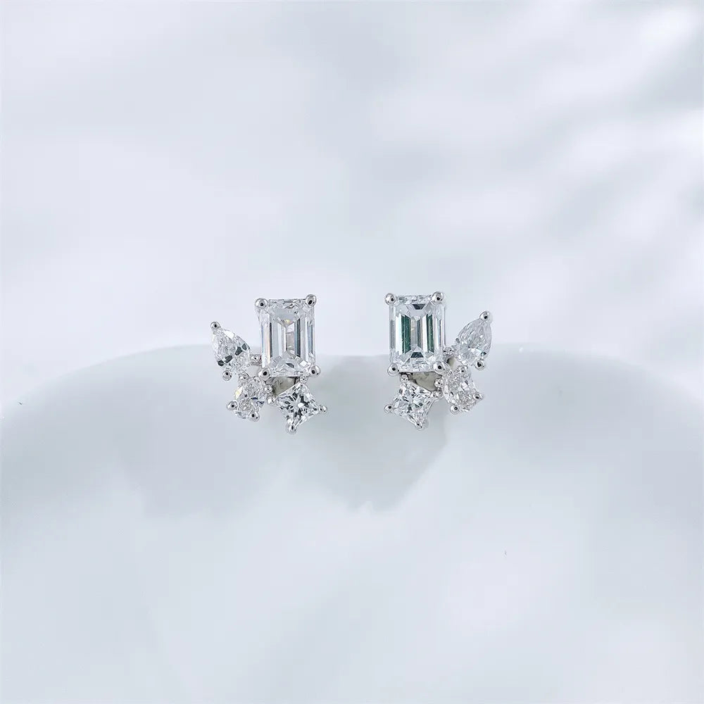 0.57 ctw Geometric Cluster Emerald-Cut Lab-Grown Diamond Earrings in 18K White Gold