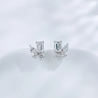 0.57 ctw Geometric Cluster Emerald-Cut Lab-Grown Diamond Earrings in 18K White Gold