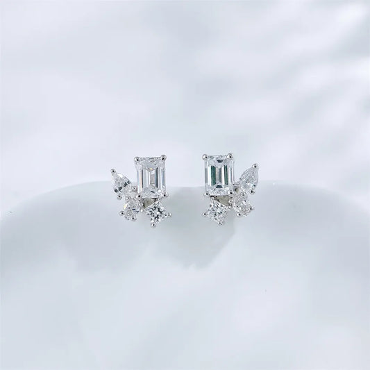 0.57 ctw Geometric Cluster Emerald-Cut Lab-Grown Diamond Earrings in 18K White Gold