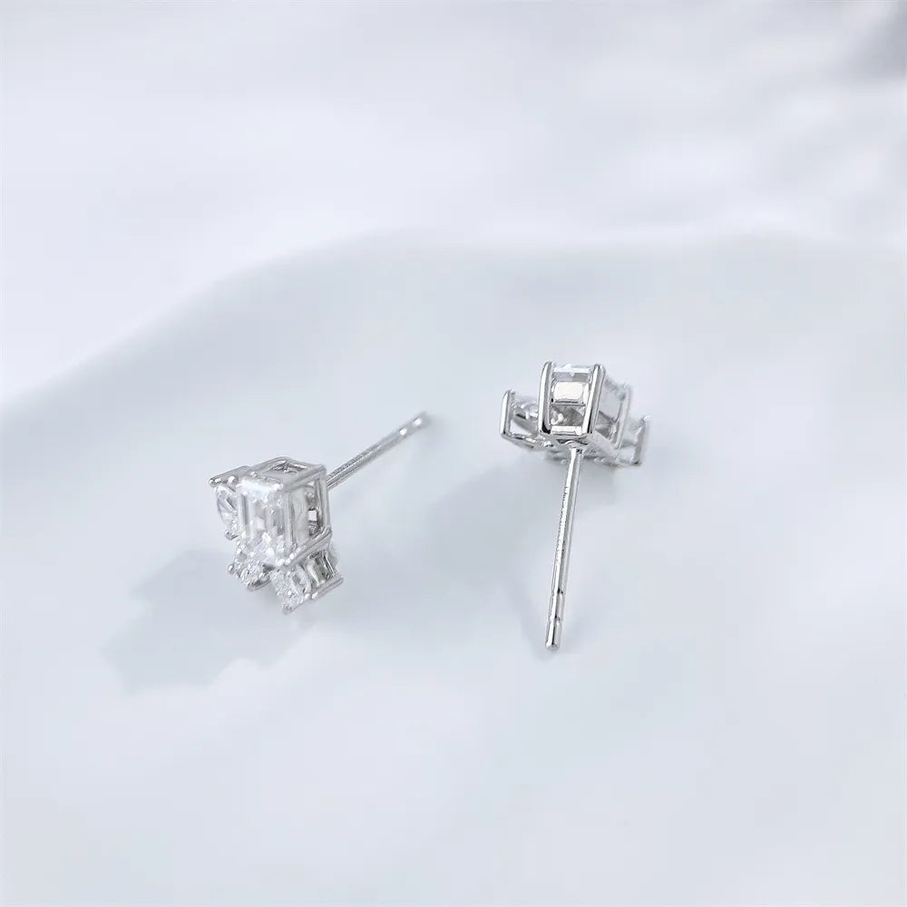 0.57 ctw Geometric Cluster Emerald-Cut Lab-Grown Diamond Earrings in 18K White Gold