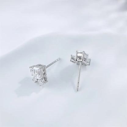0.57 ctw Geometric Cluster Emerald-Cut Lab-Grown Diamond Earrings in 18K White Gold