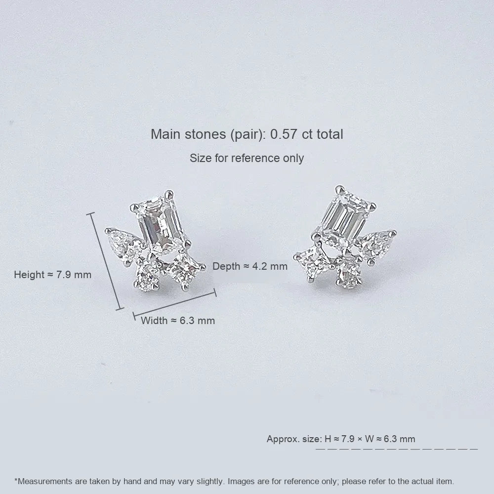0.57 ctw Geometric Cluster Emerald-Cut Lab-Grown Diamond Earrings in 18K White Gold