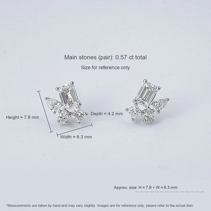 0.57 ctw Geometric Cluster Emerald-Cut Lab-Grown Diamond Earrings in 18K White Gold