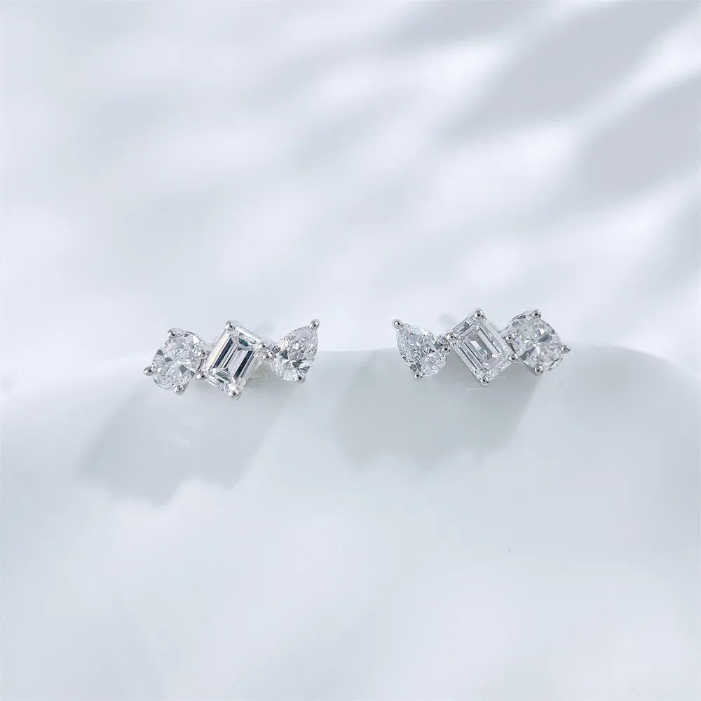 0.61 ctw Three-Stone Emerald-Cut Lab-Grown Diamond Earrings in 18K White Gold